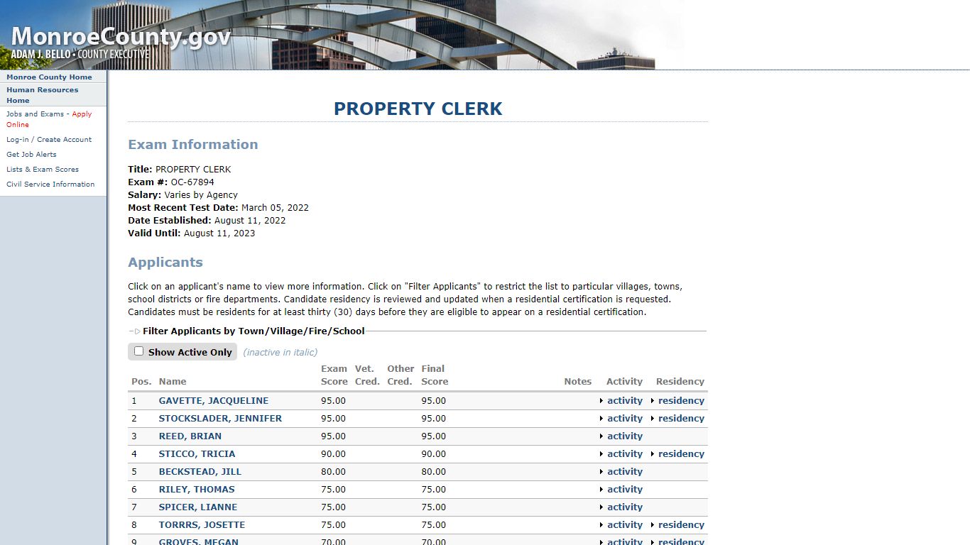 PROPERTY CLERK - Monroe County HR